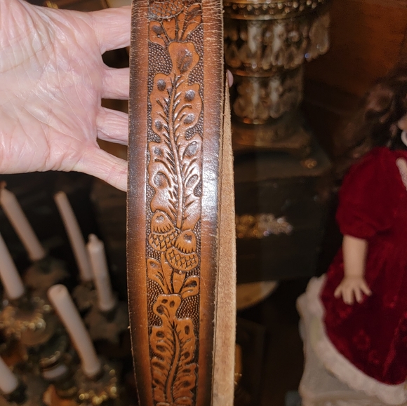 VINTAGE Tex made embossed GENUINE Leather Belt 32 Levi Buckle SNAP OFF western r - Picture 16 of 16